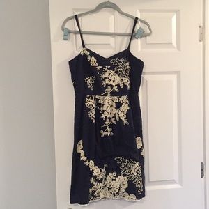 J. Crew embroidered navy blue and white dress